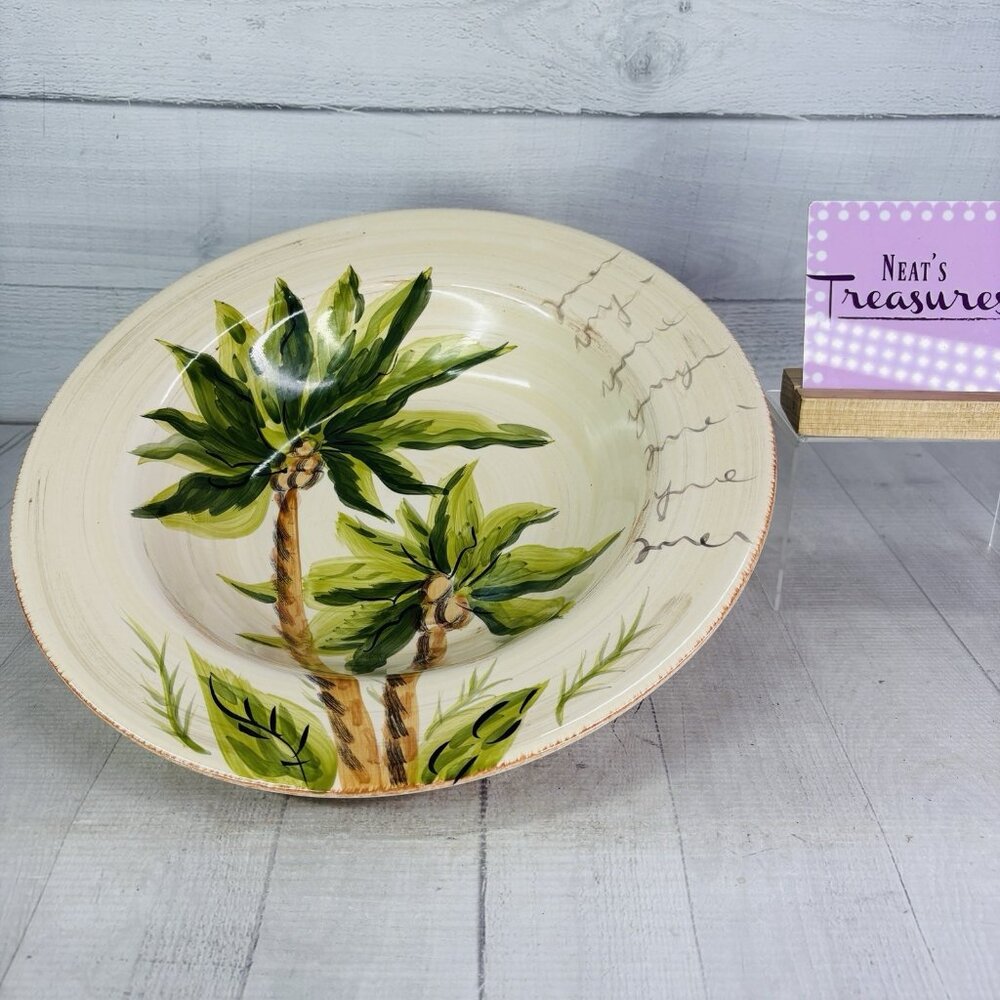 Tabletops ESCADA Hand Crafted Palm Trees Topical Beach 14.25"Large Serving Bowl